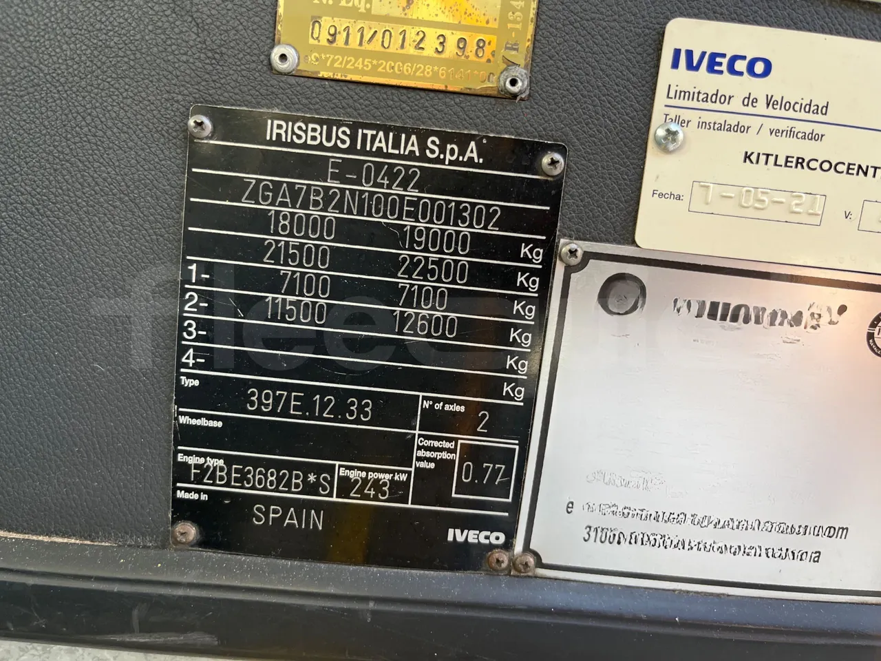Irisbus 397E.12 ER C 33A ER - Euro5 - 243kW - 13.249mt - vehicle plate photo