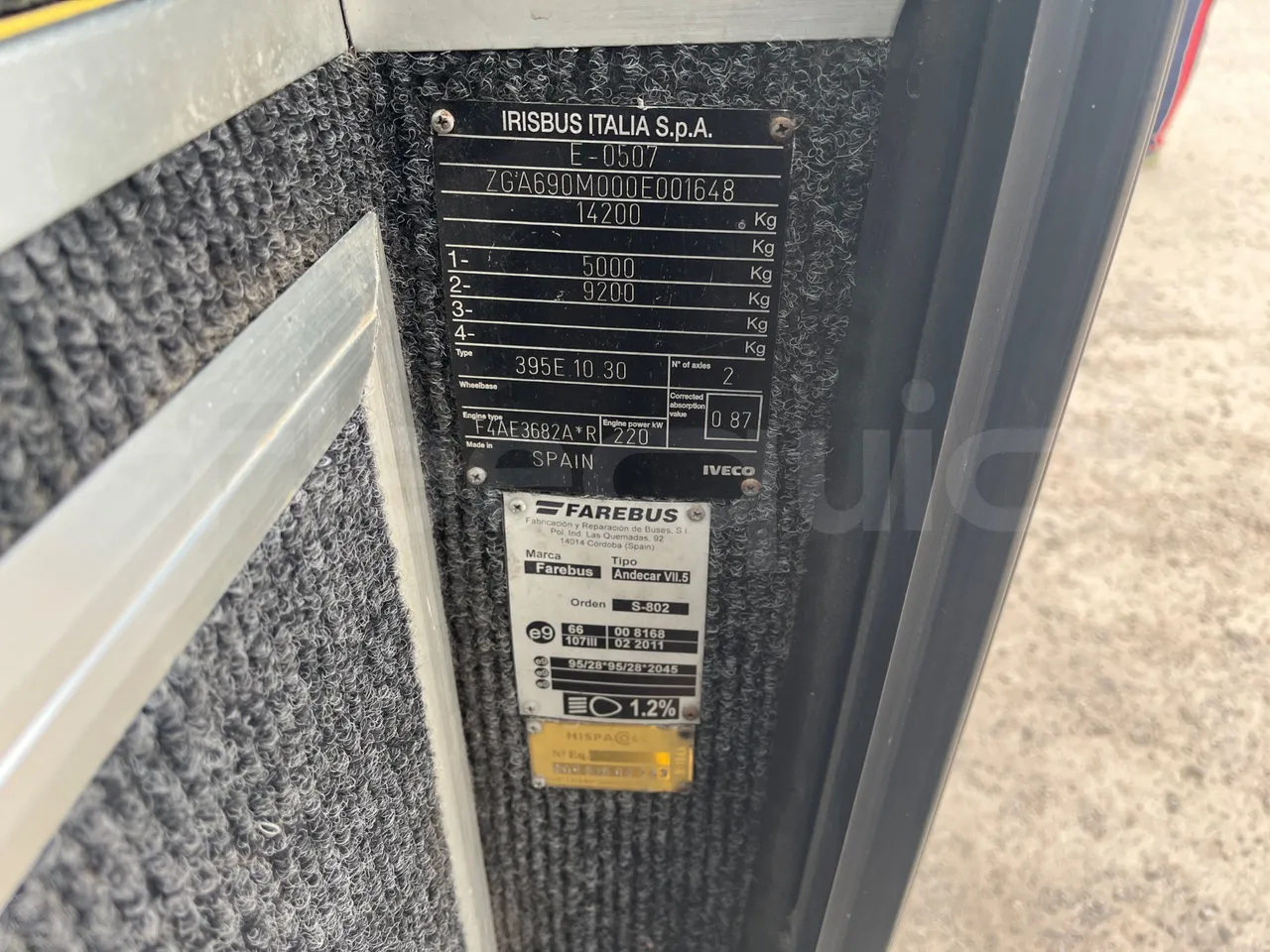 Irisbus Andecar VII 5 395EF4A - Euro4 -  220kW -10.200mt - vehicle plate photo