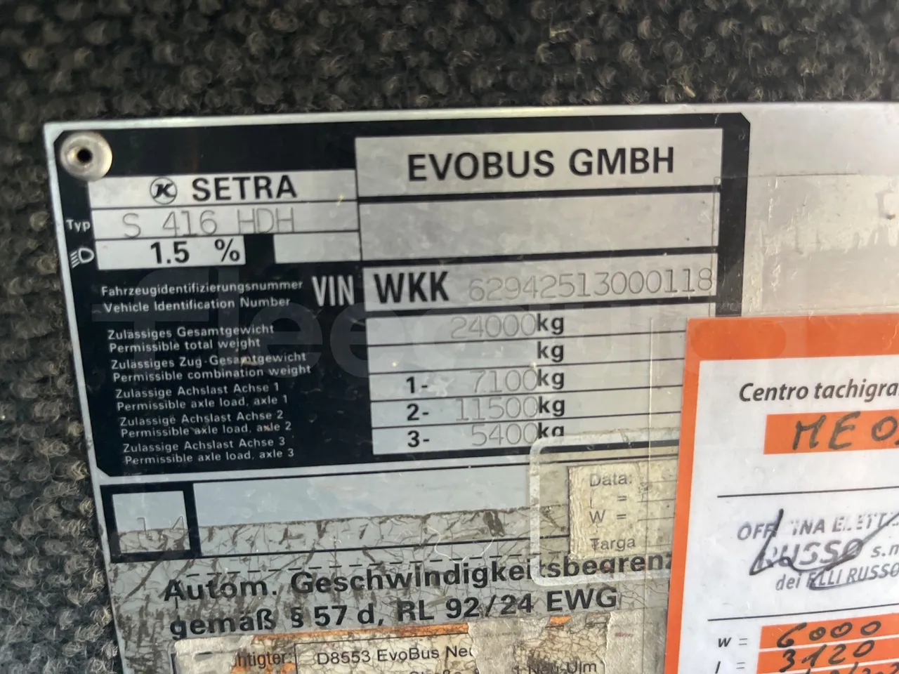 Setra S416 - chassis VIN photo