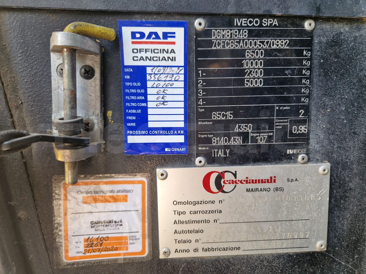 Iveco Cacciamali 65C15/70-EUR3 -107 Kw - 7,92 Mt - chassis VIN photo (mandatory for bus to scrap)