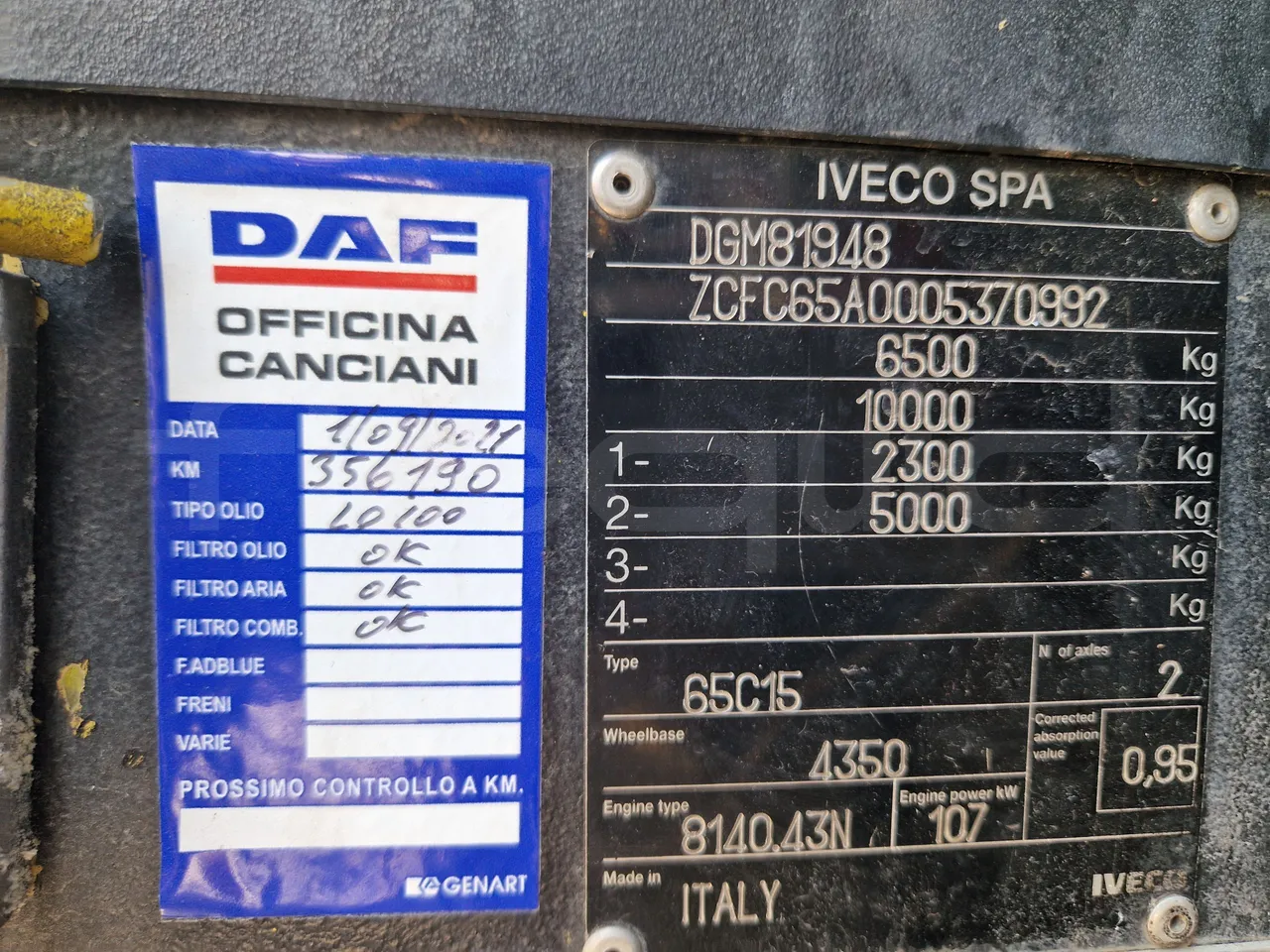 Iveco Cacciamali 65C15/70-EUR3 -107 Kw - 7,92 Mt - vehicle plate photo