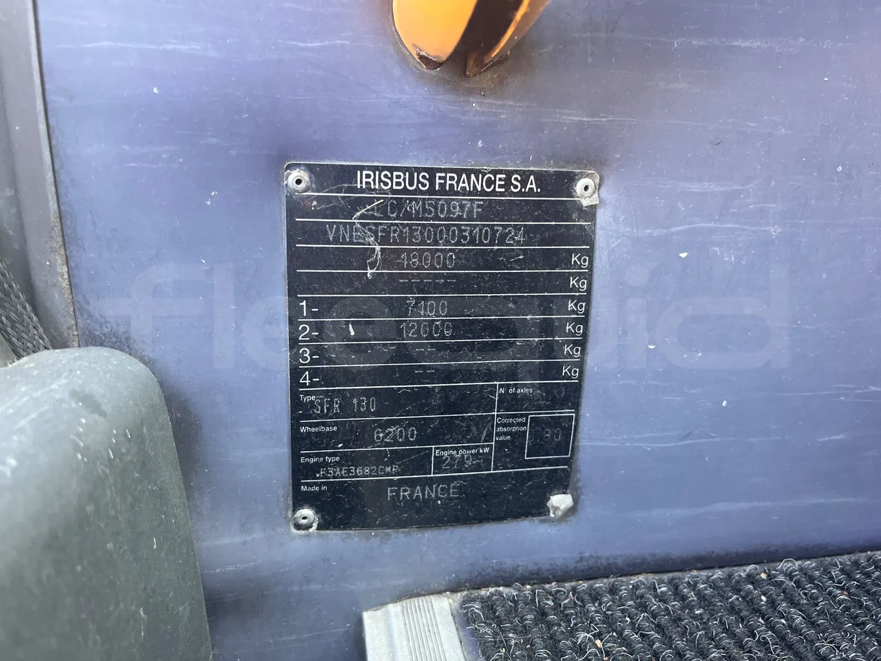 Iveco Evadys SFR130 -EUR5-279kW -11.995m - vehicle plate photo