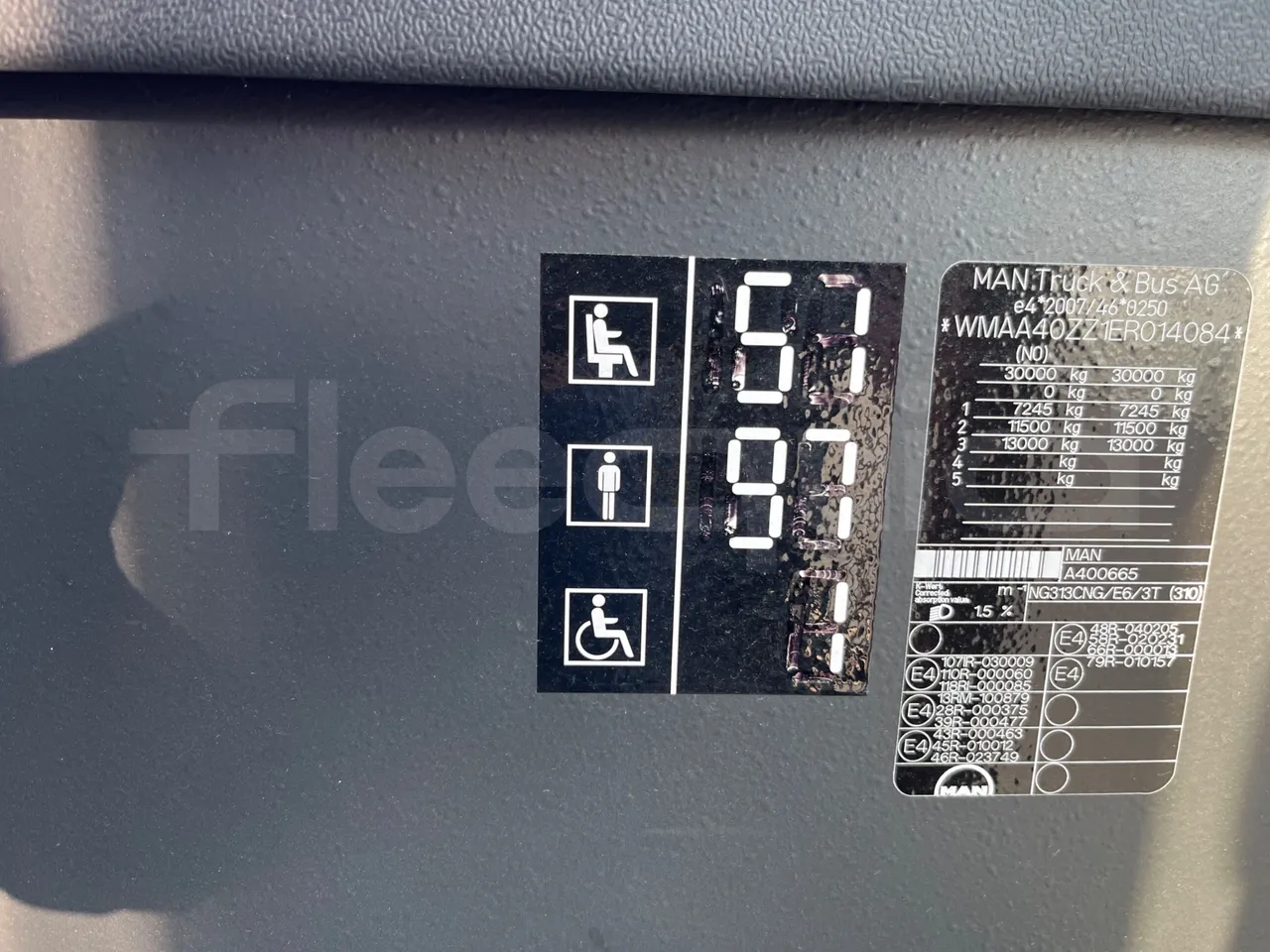 Man Lion's City GL A40 - Euro6 - 228kW - 18.750mt - seat plate photo