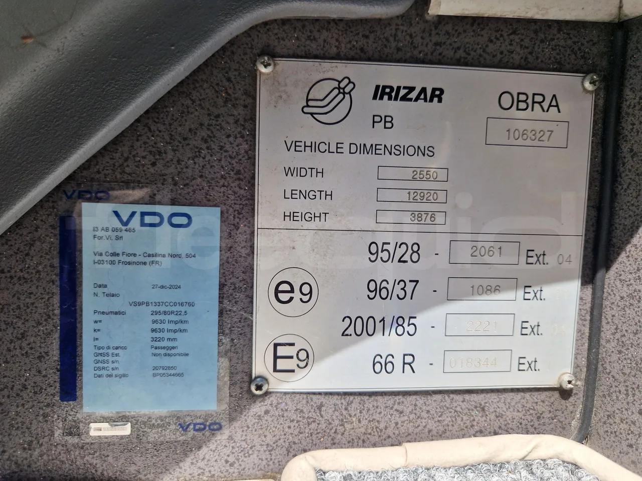 Irizar Scania K440 -EUR5 -324kW -12.92m - engine plate photo