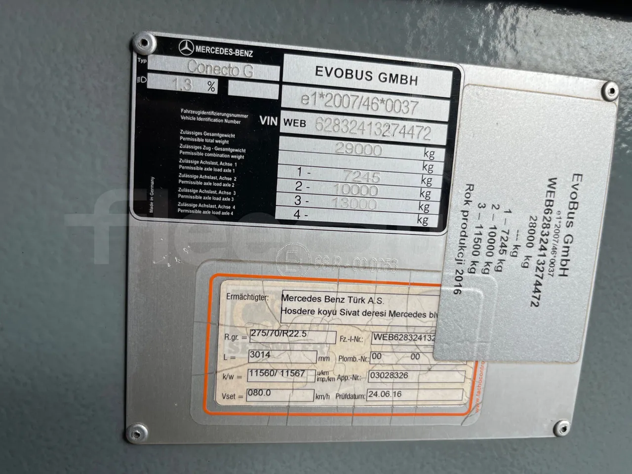 Mercedes-Benz Conecto 628B02-BD1GKEB/ Euro 6 - 265 Kw - 17.956 Mt - vehicle plate photo