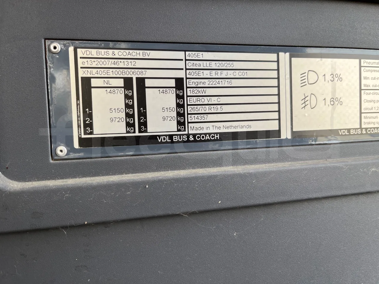 Vdl Citea LLE-120/255 405E1 - Euro6 - 182kW - 11.980mt - chassis VIN photo