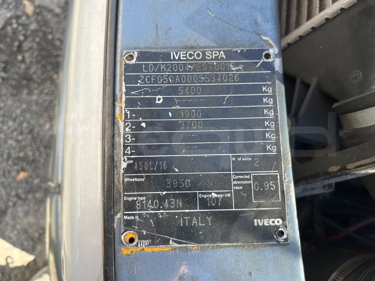 Iveco Daily A50C - EUR3 - 107kW - 6.948m - chassis VIN photo (mandatory for bus to scrap)