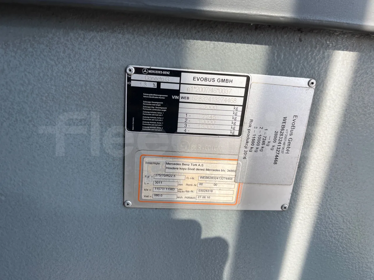 Mercedes-Benz Conecto 628B02.BD1GKEB/ Euro 6 - 265 Kw - 17.956 Mt - vehicle plate photo