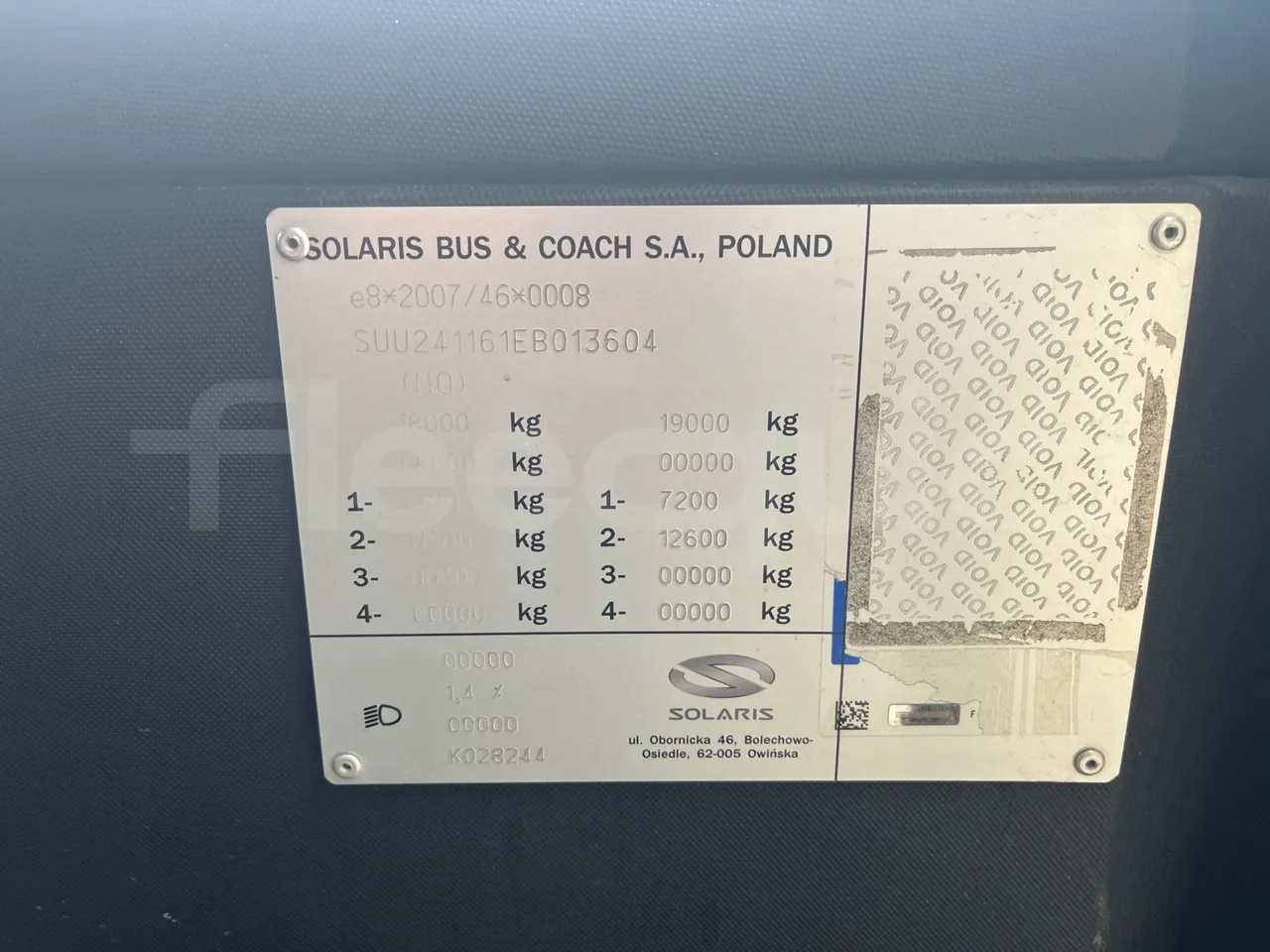 Solaris Urbino 12 - Euro6 - 240kW - 12mt - chassis VIN photo