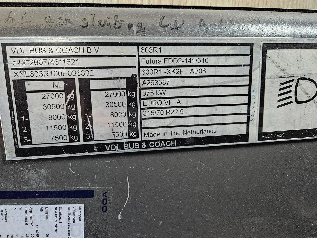 Vdl Futura FDD2-141/510-EUR6 - 375kW - 14.145m - vehicle plate photo