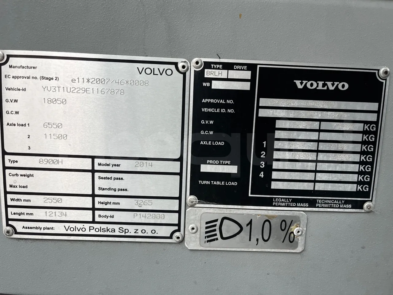 Volvo B4SC 7900  - Euro6 - 177kW - 12.134mt - vehicle plate photo
