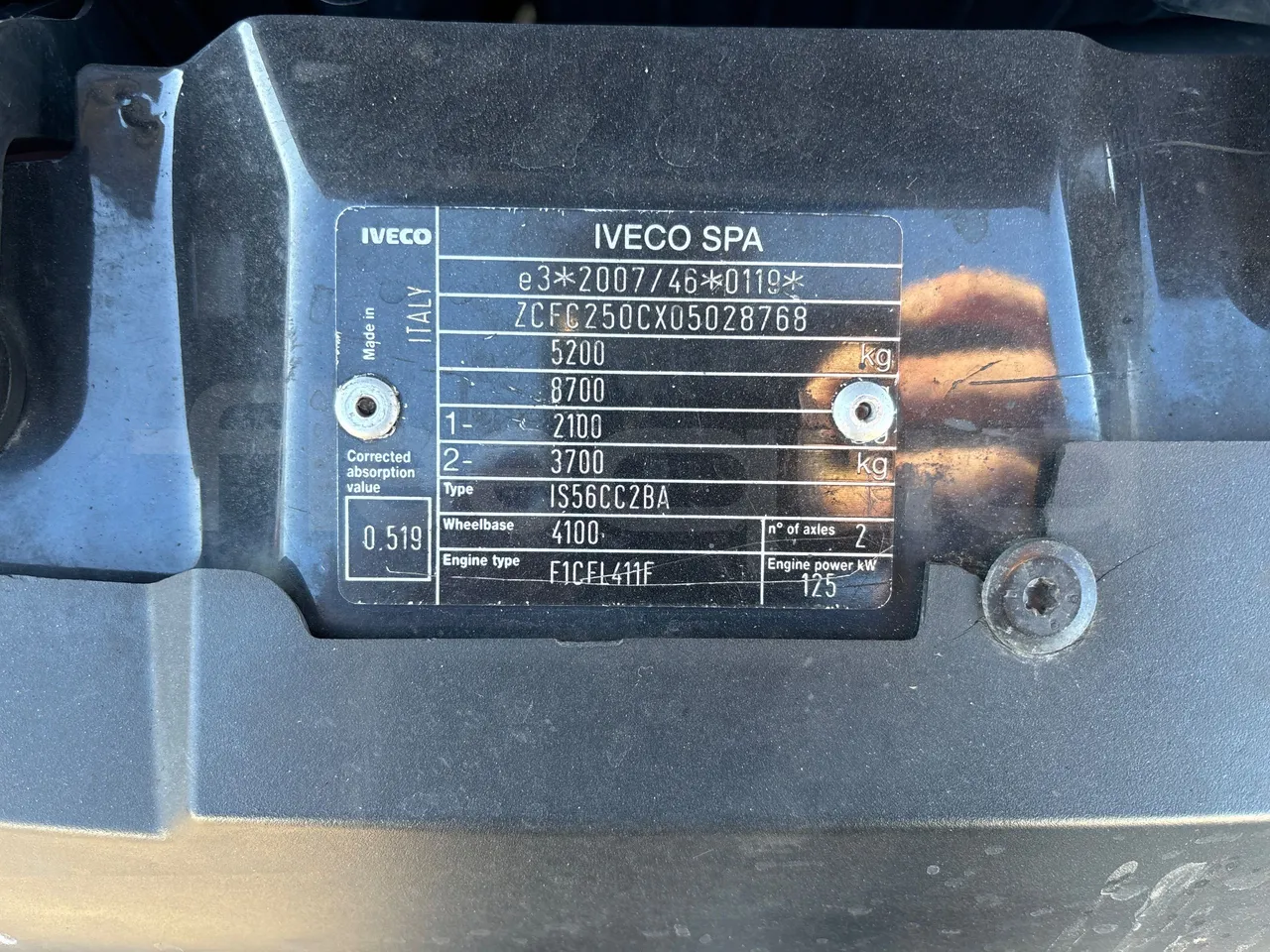 Iveco A50C17 CA1S- EURO 6 - 125 Kw - 7.8m - chassis VIN photo