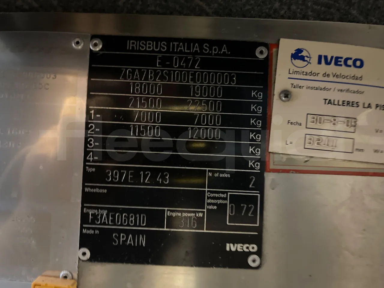 Irisbus Eurorider C-43 -EUR3- 316kW -12m - vehicle plate photo