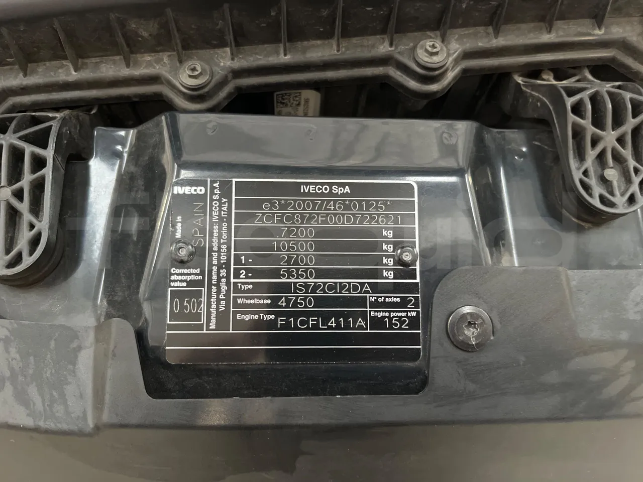 Iveco Daily 70C21/ Euro 6 - 152 Kw - 8.5 Mt - chassis VIN photo