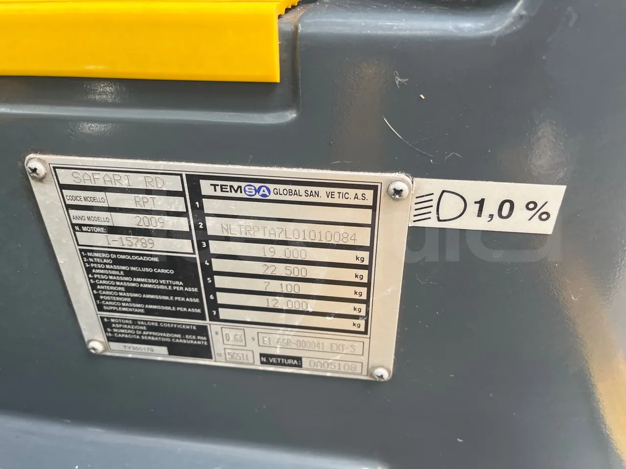 Temsa Safari RD RAT153 - EUR5 - 266kW - 12.200m - vehicle plate photo