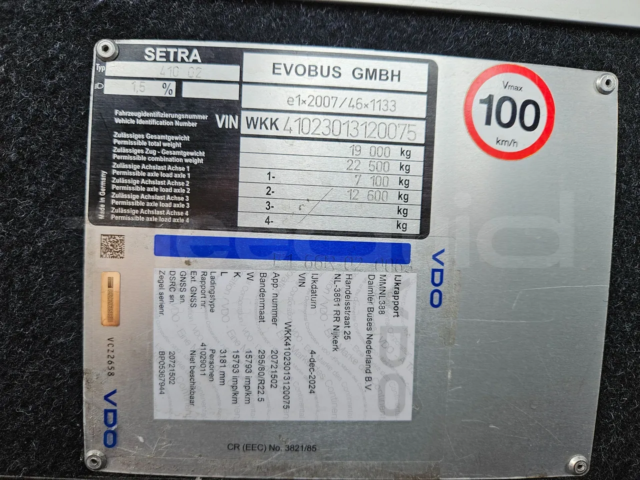 Setra S516 HD/2 - EUR6 - 315kW - 13.12m - vehicle plate photo
