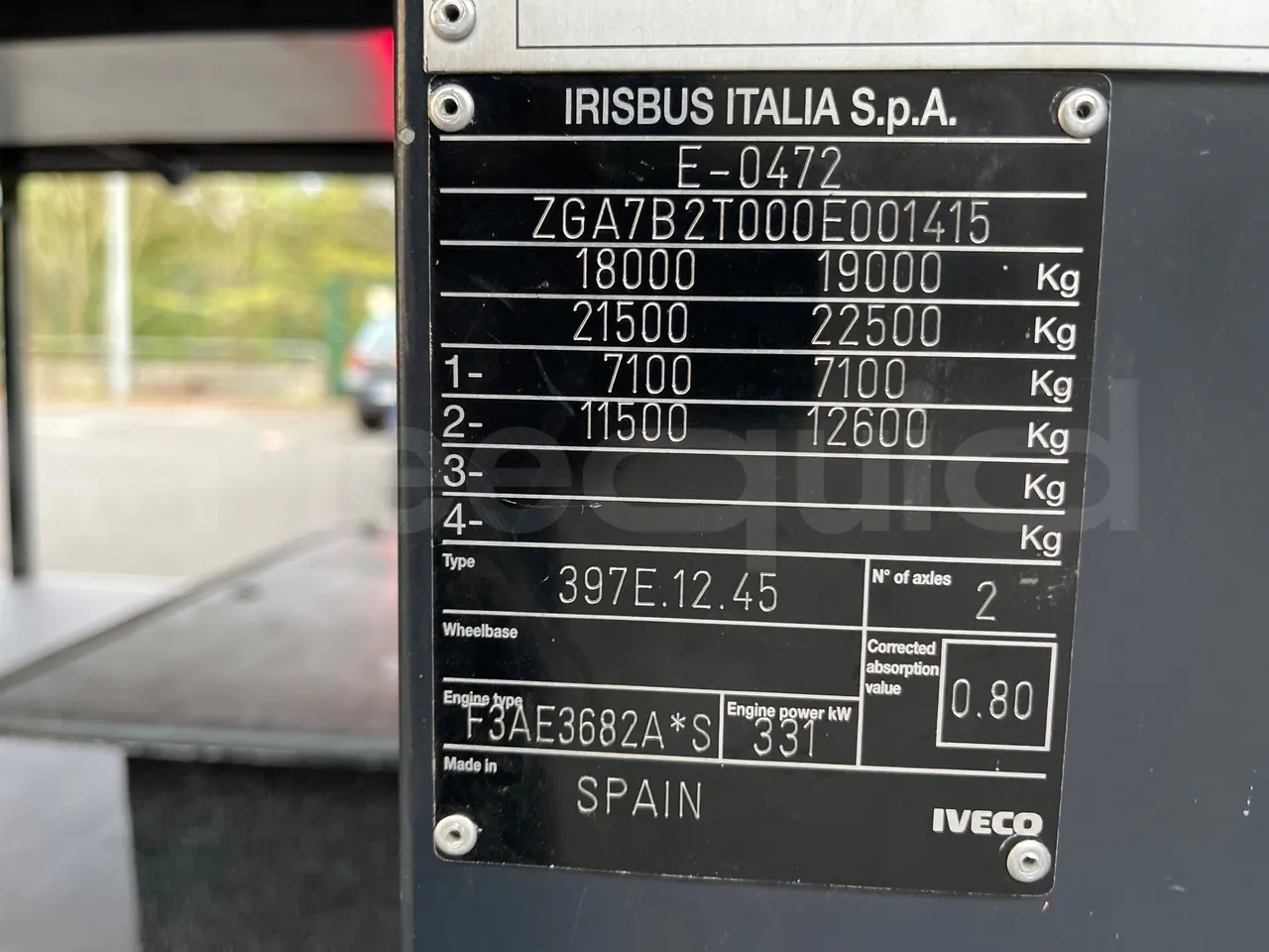 Irisbus 397E.12 397EF3/ Euro 5 - 331 Kw - 12.8 Mt - vehicle plate photo
