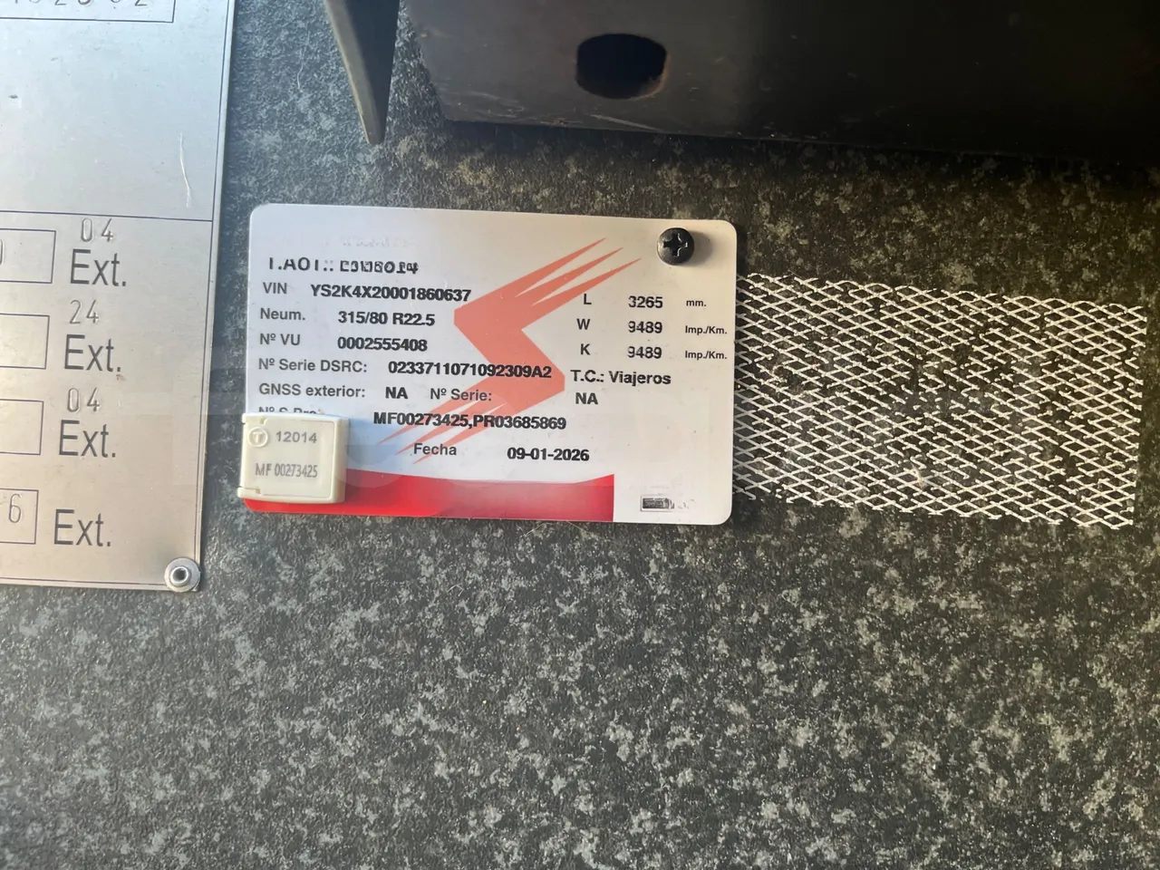 Irizar Scania K310IB4X2 - EUR4 - 228kW - 12.320m - vehicle plate photo