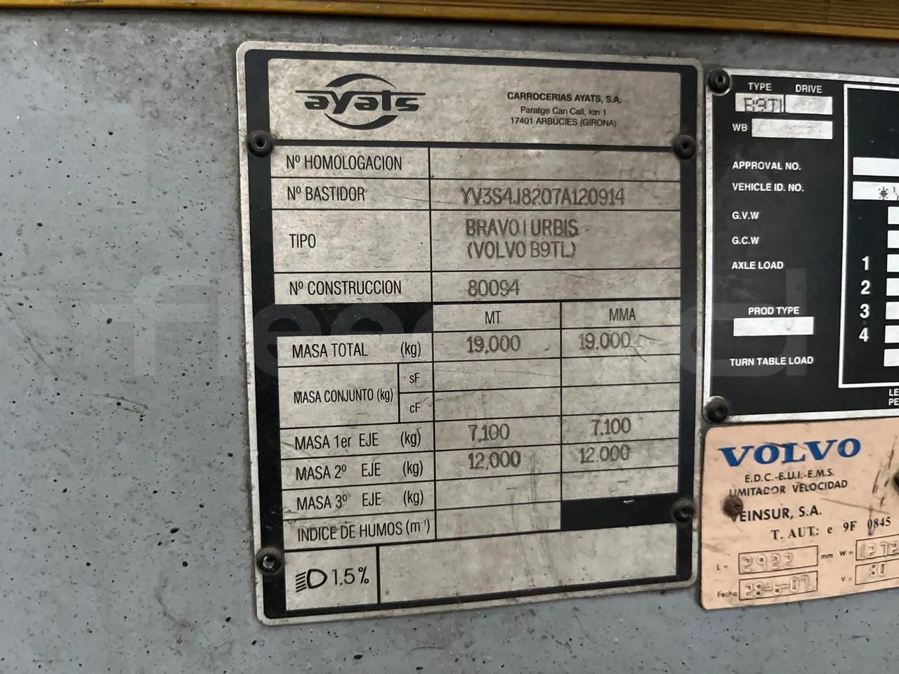 Volvo Urbis B9TL/ Euro 4 - 193 Kw - 12 Mt - chassis VIN photo