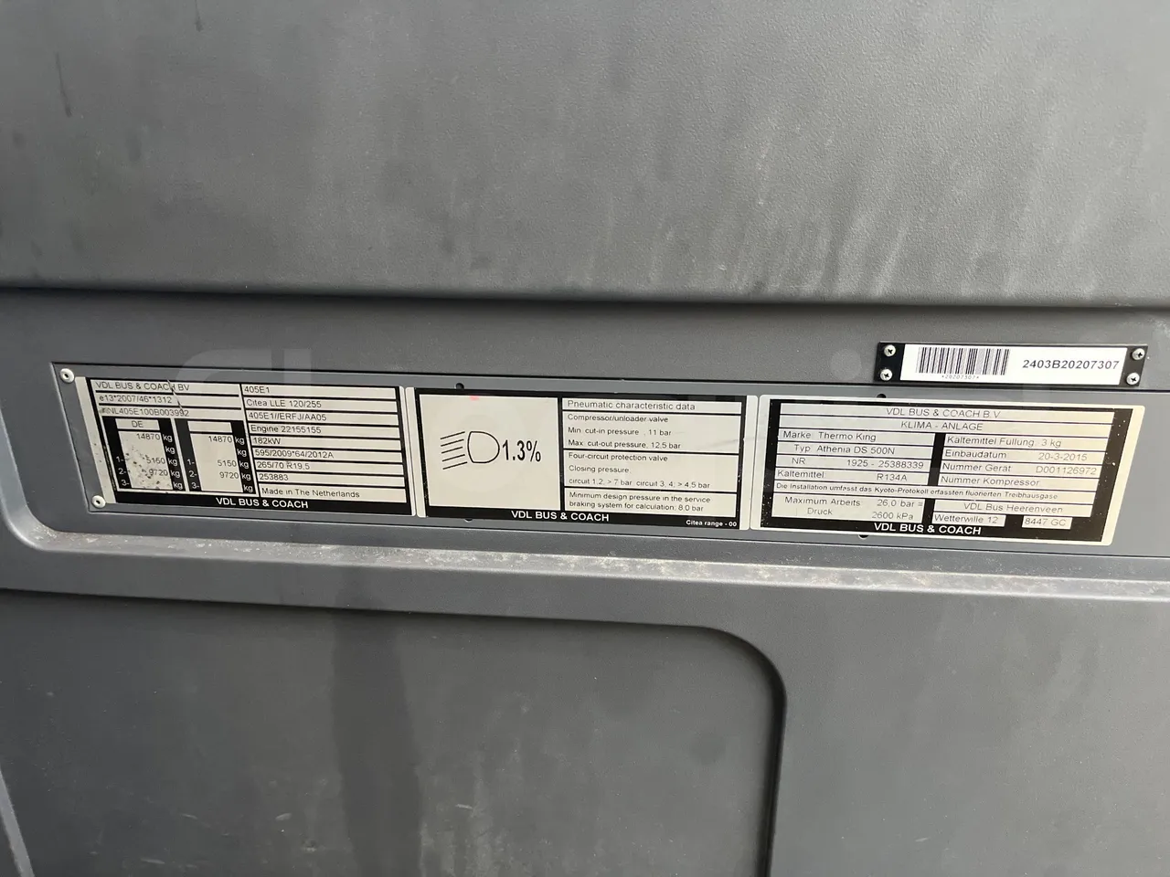 Vdl Citea LLE-120/255 405E1 - Euro6 - 182kW - 11.980mt - vehicle plate photo